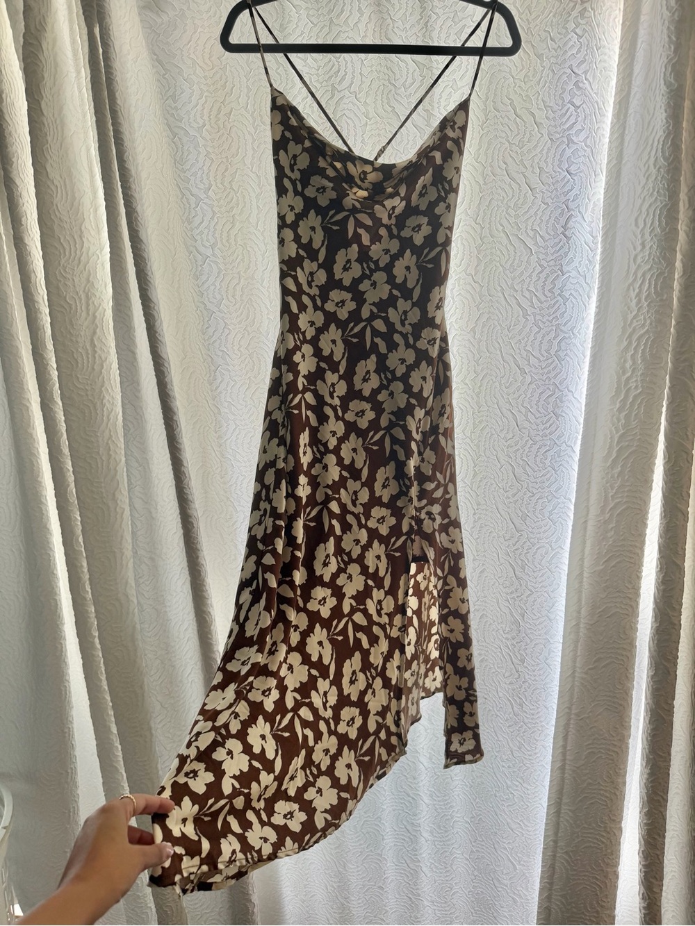 ASTR the Label Gaia Brown Floral Satin Midi Dress